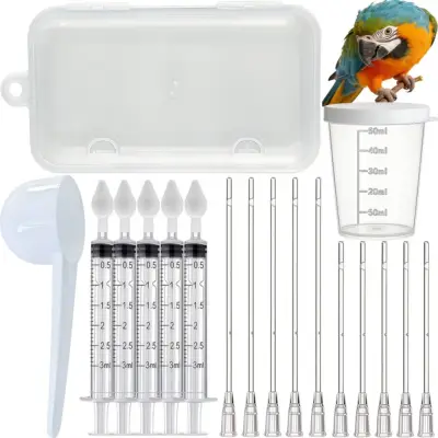 Kit de alimentación para aves con jeringas, puntas, recipiente graduado y cuchara dosificadora